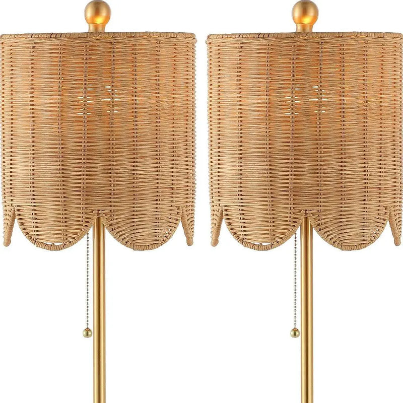 Set of Two 28" Brown Table Lamps With Drum Shades Homeroots Lighting