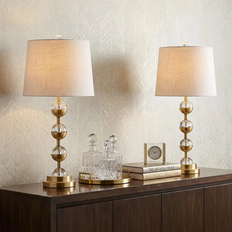 Set of Two 28" Gold Round Bedside Lamps With Drum Shades Homeroots Lighting