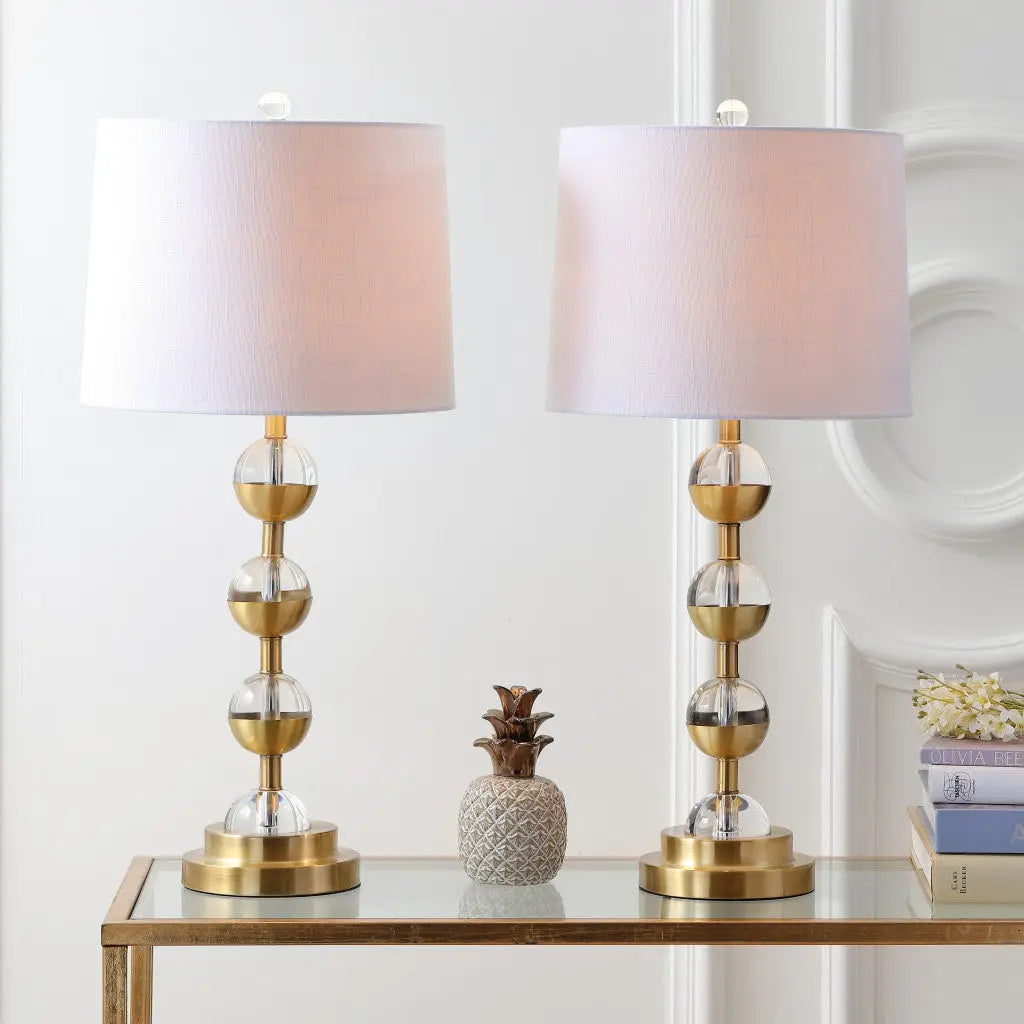 Set of Two 28" Gold Round Bedside Lamps With Drum Shades Homeroots Lighting