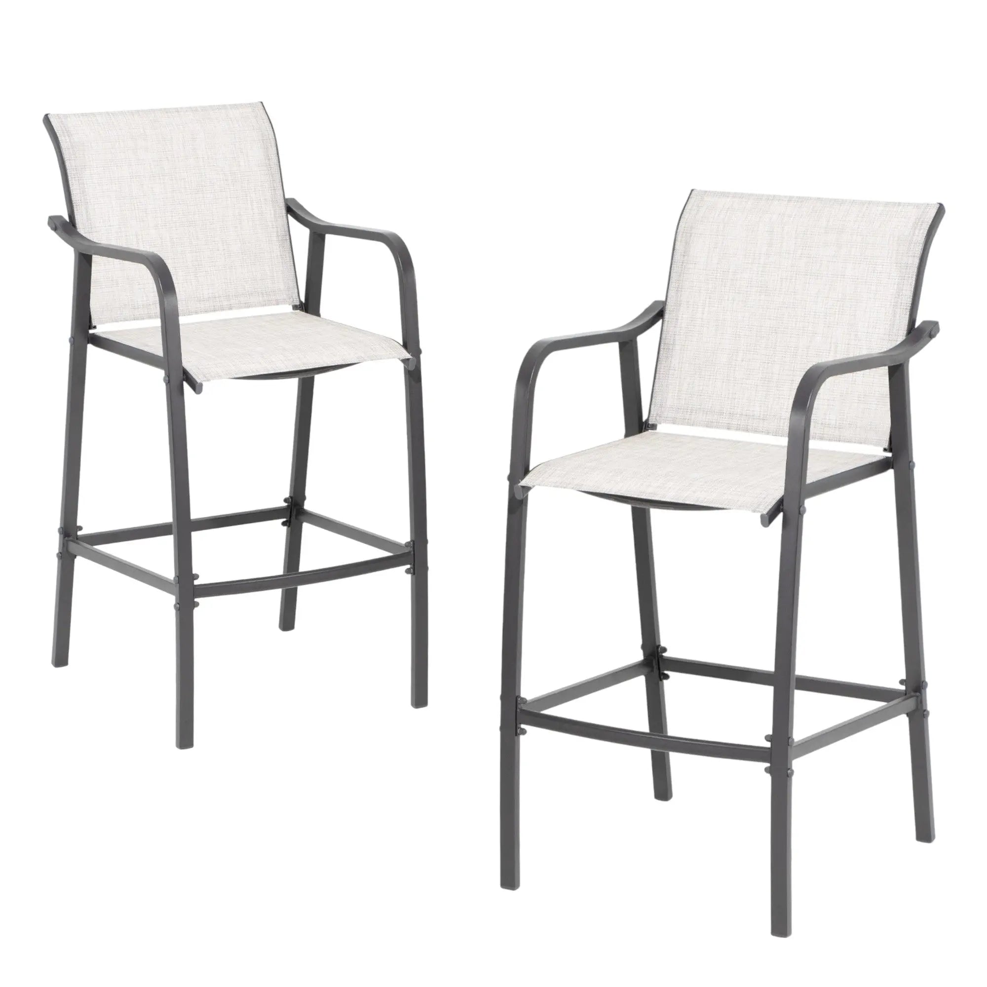 Set of Two 28" Gray Steel Outdoor Bar Height Chairs with Footrest Homeroots Outdoor