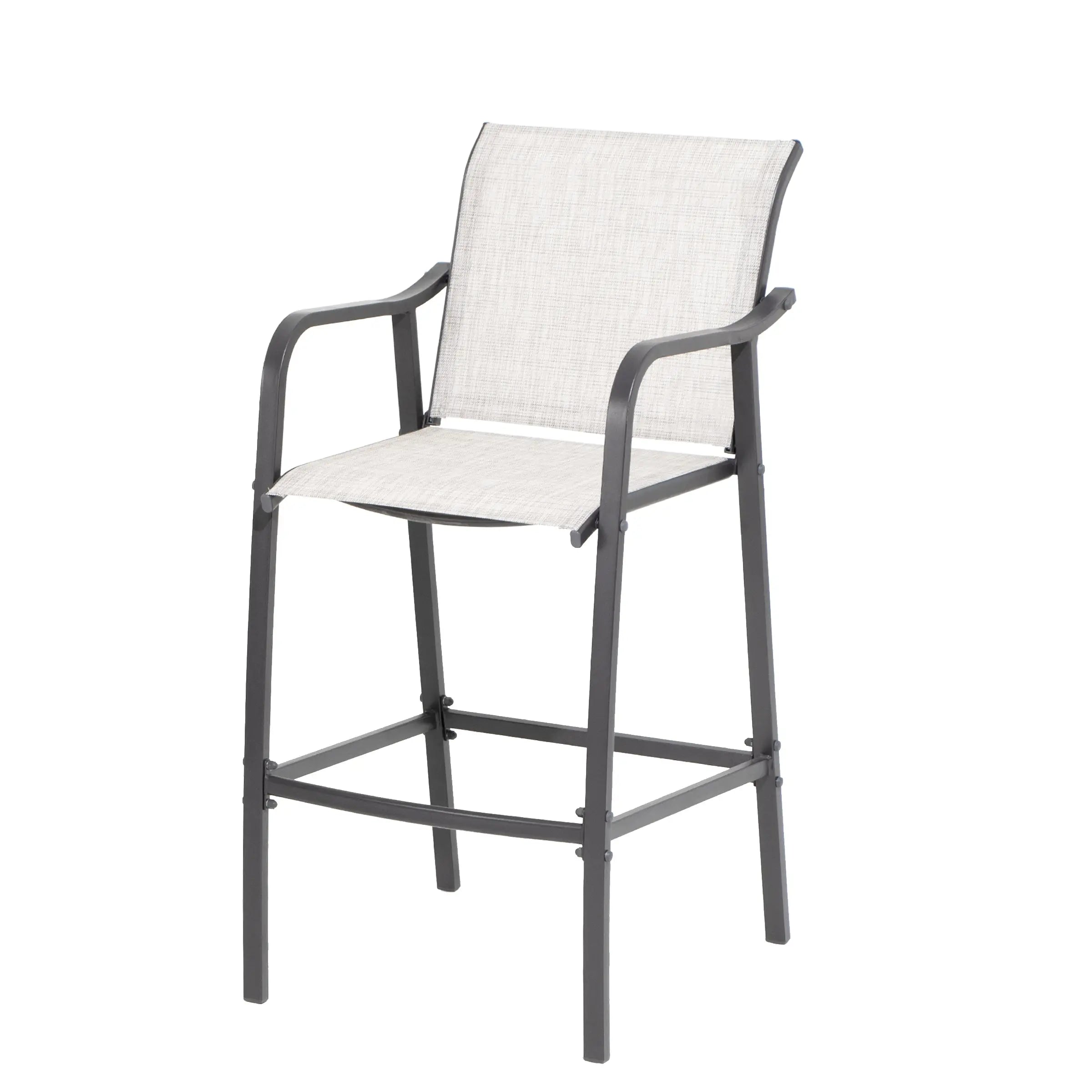 Set of Two 28" Gray Steel Outdoor Bar Height Chairs with Footrest Homeroots Outdoor