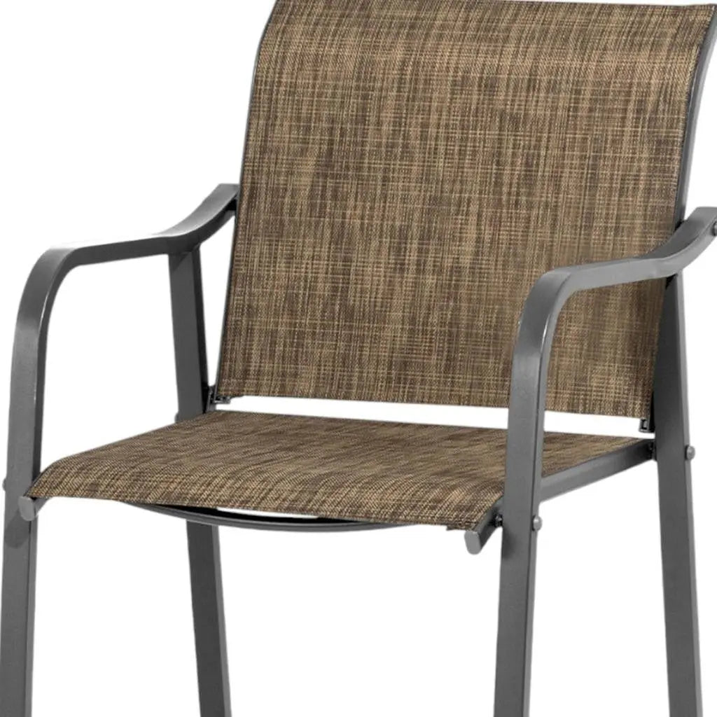 Set of Two 28" Gray and Brown Steel Outdoor Bar Height Chairs with Footrest Homeroots Outdoor