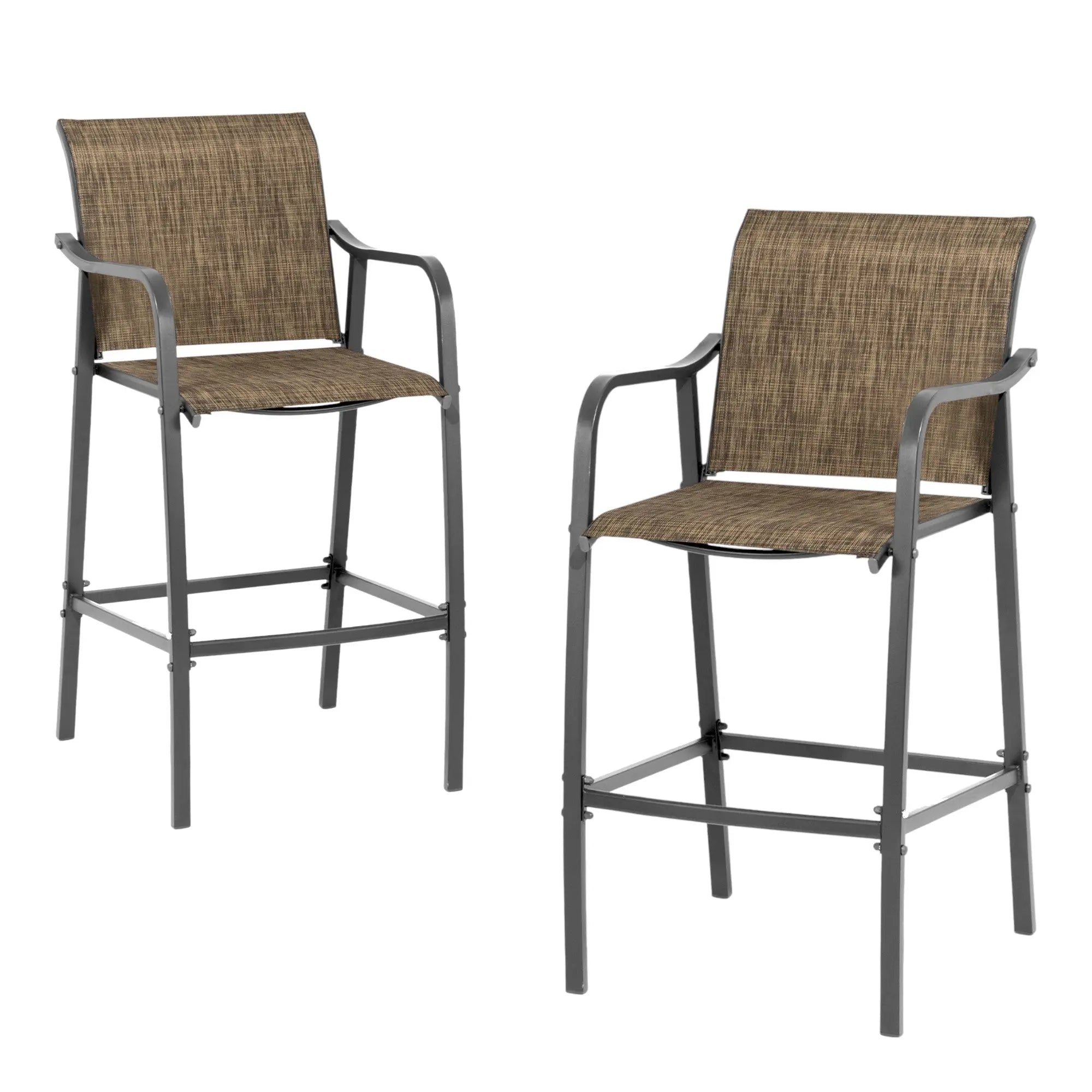 Set of Two 28" Gray and Brown Steel Outdoor Bar Height Chairs with Footrest Homeroots Outdoor