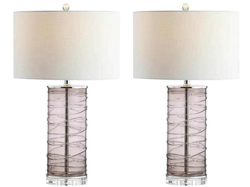 Set of Two 28" Mauve Table Lamps With Drum Shades Homeroots Lighting