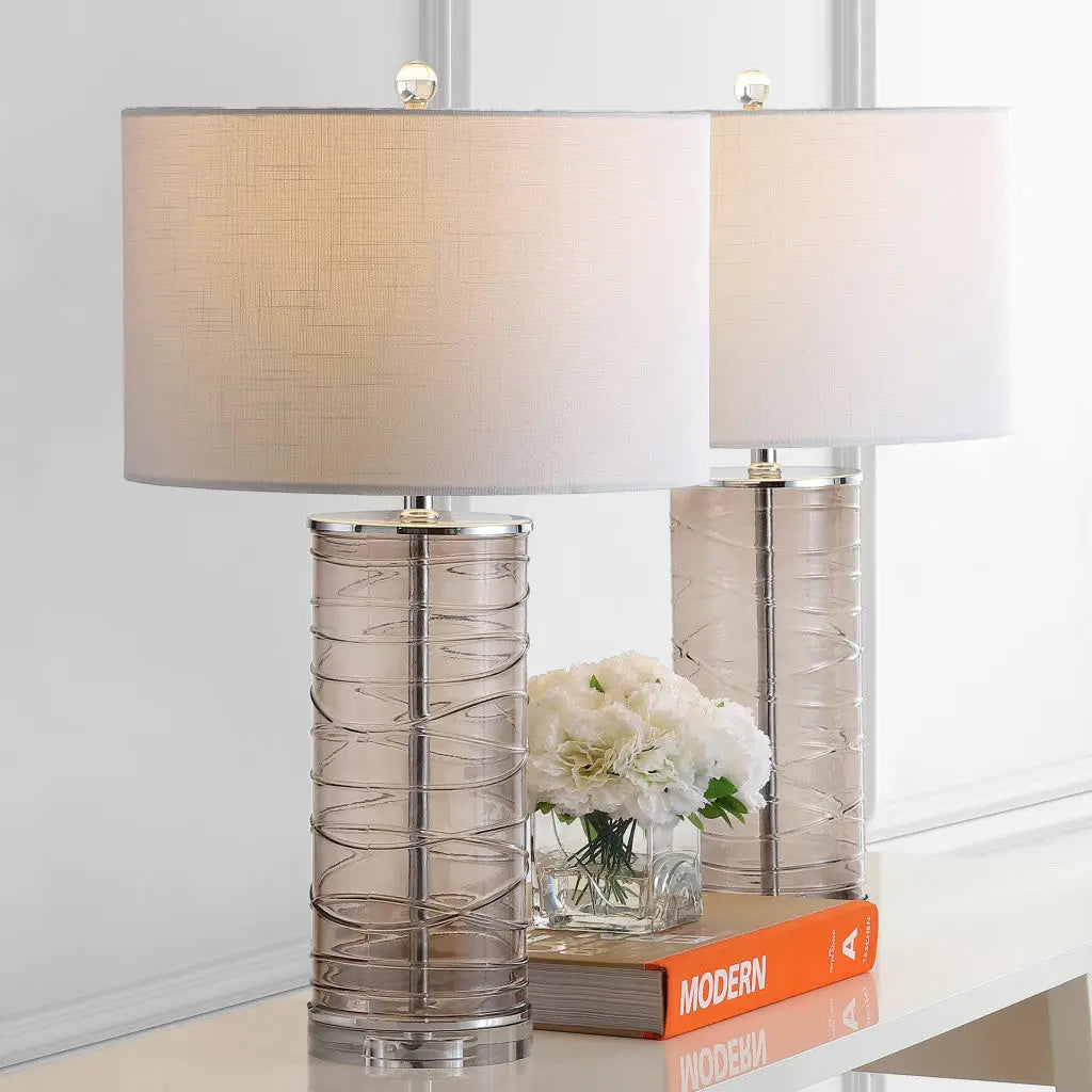 Set of Two 28" Mauve Table Lamps With Drum Shades Homeroots Lighting