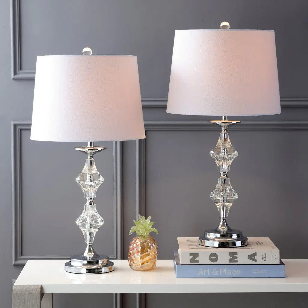 Set of Two 28" Silver Novelty Bedside Lamps With Drum Shades Homeroots Lighting