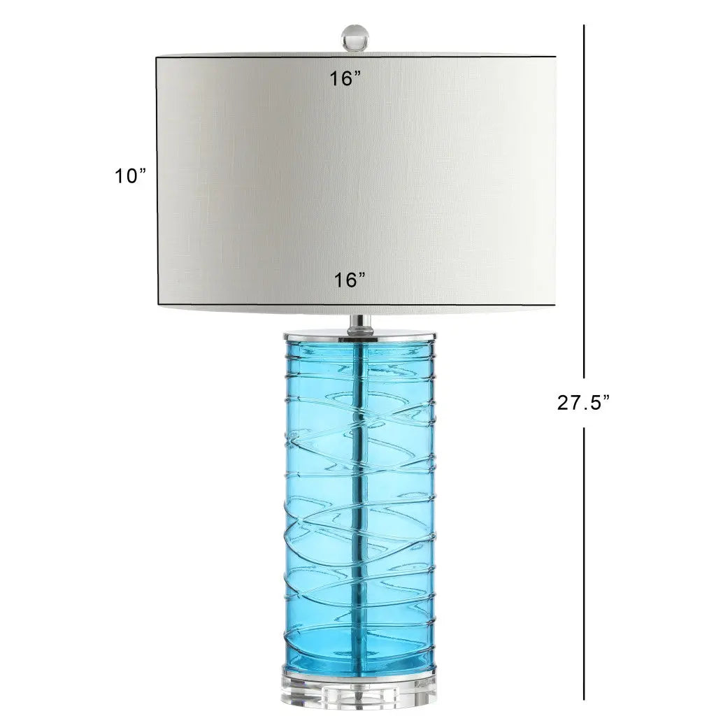 Set of Two 28" Turquoise And Clear Novelty Table Lamps With Drum Shades Homeroots Lighting