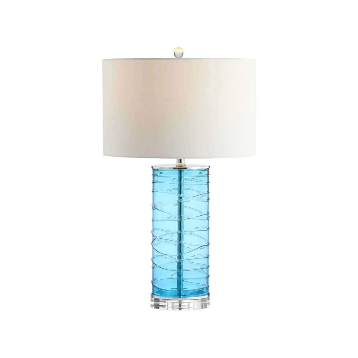 Set of Two 28" Turquoise And Clear Novelty Table Lamps With Drum Shades Homeroots Lighting