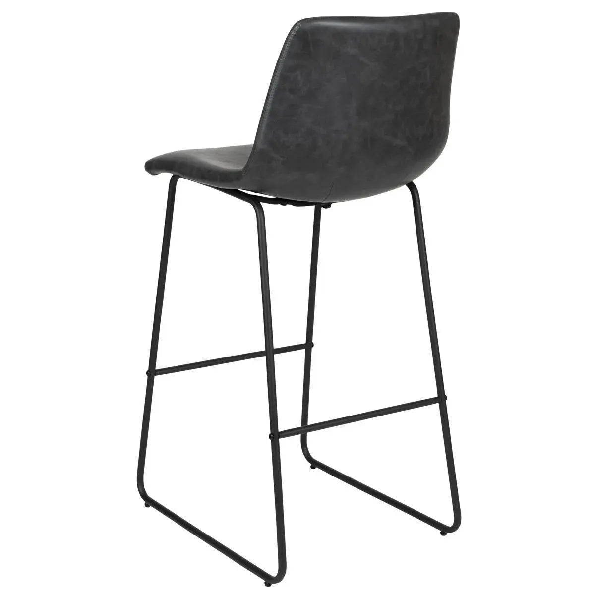 Set of Two 29" Black Faux Leather and Aluminum Bar Height Bar Chairs Homeroots Living Room