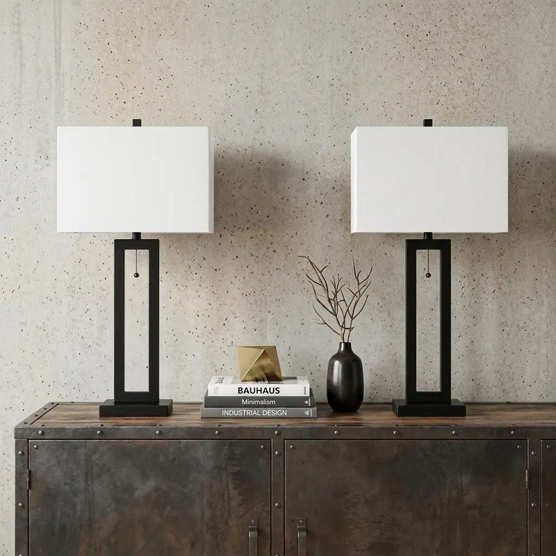 Set of Two 29" Black Table Lamps With Shades Homeroots Lighting