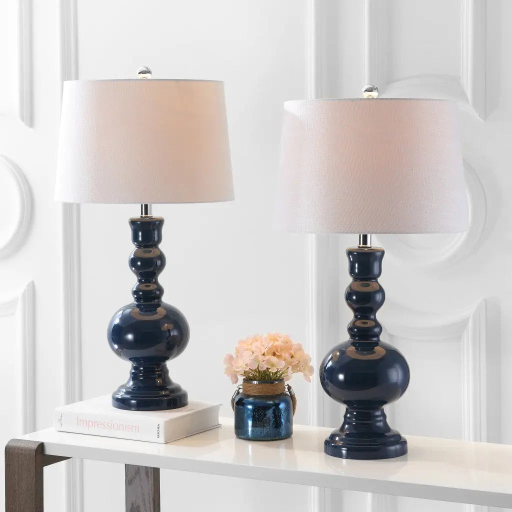 Set of Two 29" Blue Novelty Table Lamps With Drum Shades Homeroots Lighting