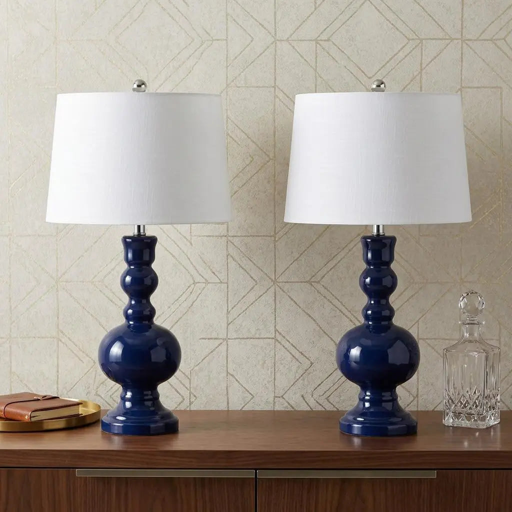 Set of Two 29" Blue Novelty Table Lamps With Drum Shades Homeroots Lighting