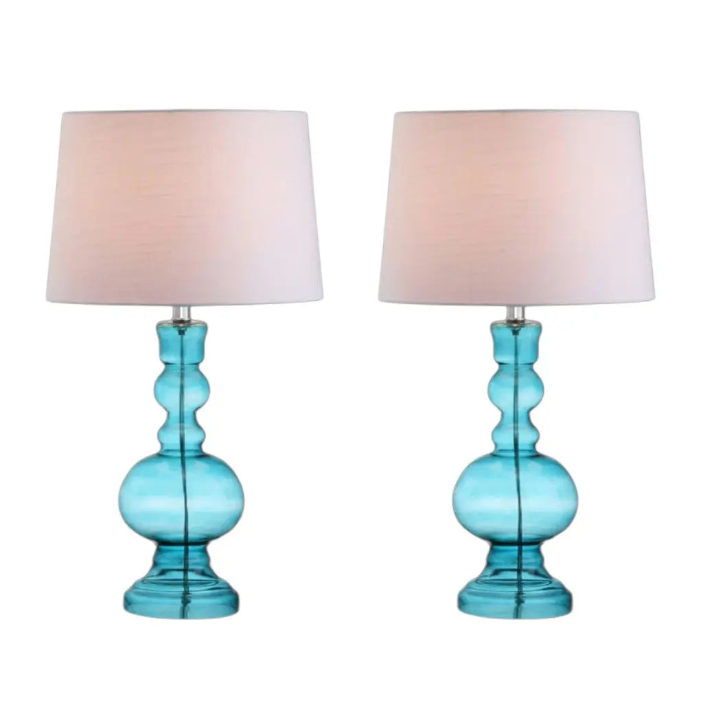 Set of Two 29" Blue Urn Table Lamps With Drum Shades Homeroots Lighting