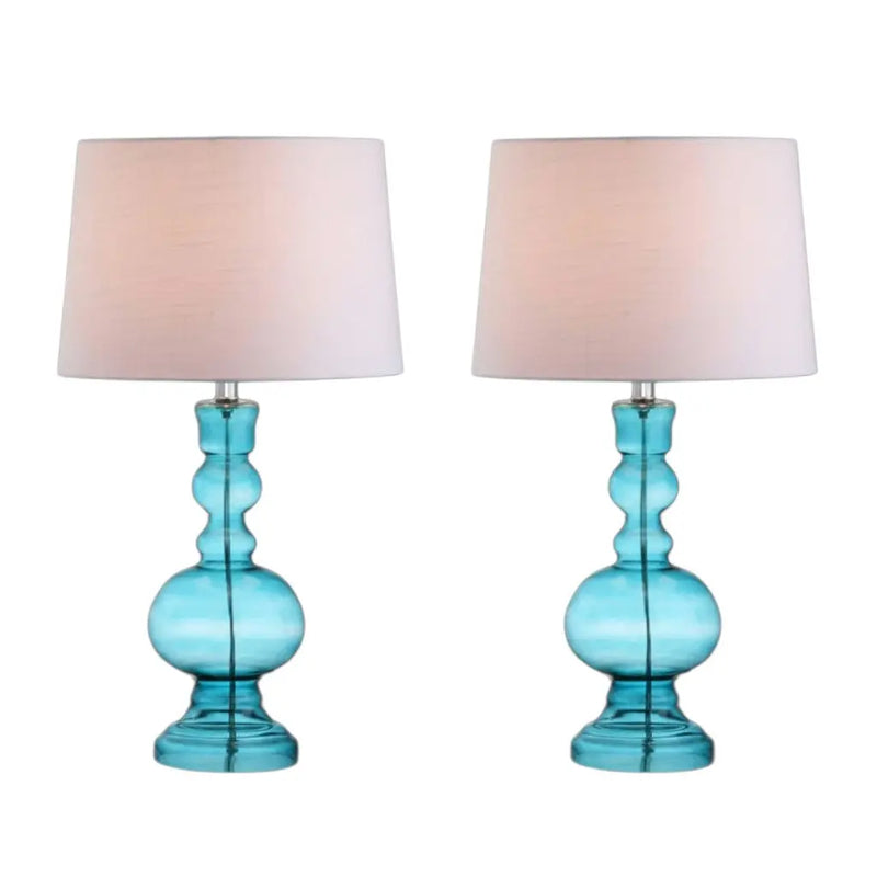 Set of Two 29" Blue Urn Table Lamps With Drum Shades Homeroots Lighting