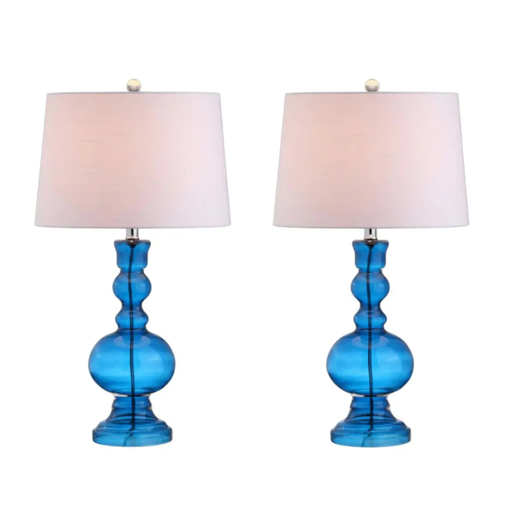 Set of Two 29" Blue Urn Table Lamps With Drum Shades Homeroots Lighting