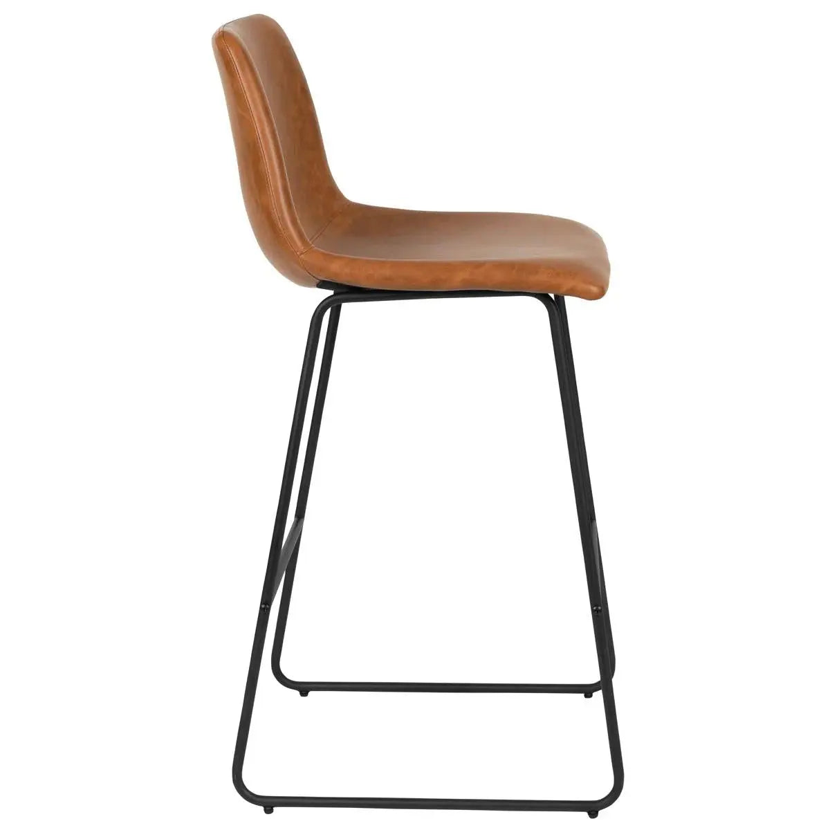 Set of Two 29" Brown and Black Faux Leather and Aluminum Bar Height Bar Chairs Homeroots Living Room