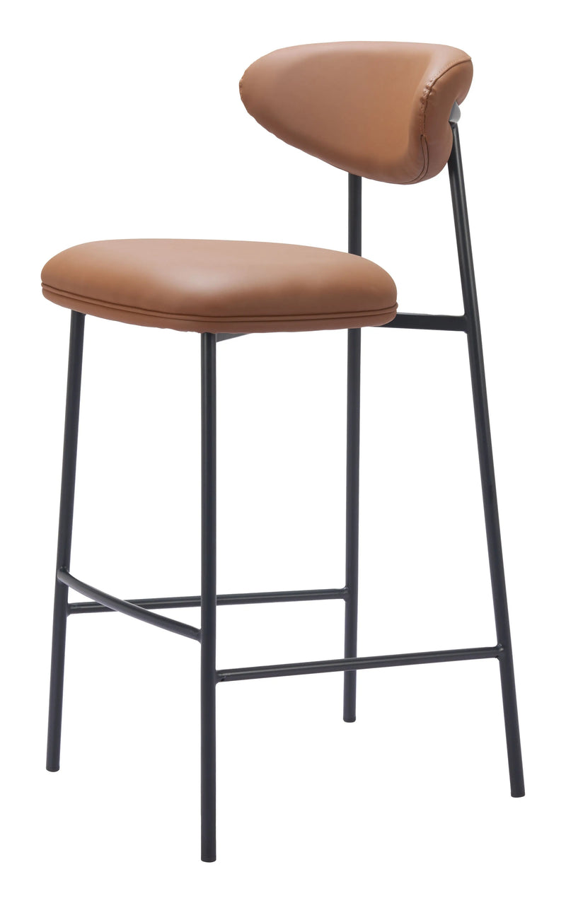 Set of Two 29" Brown and Black Faux Leather and Steel Low Back Bar Height Bar Chairs Homeroots Living Room