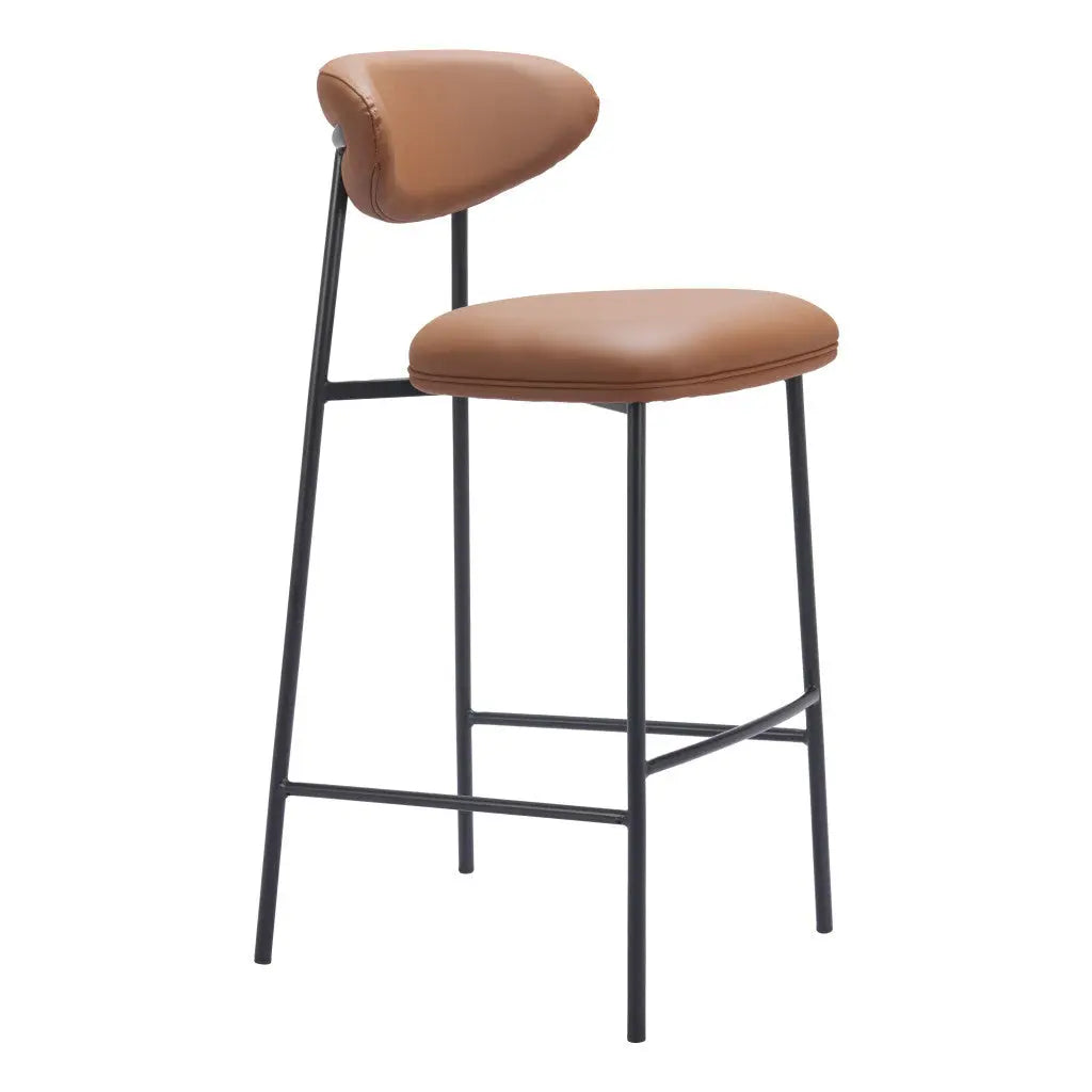 Set of Two 29" Brown and Black Faux Leather and Steel Low Back Bar Height Bar Chairs Homeroots Living Room