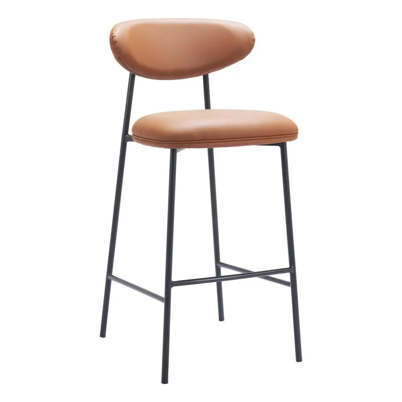 Set of Two 29" Brown and Black Faux Leather and Steel Low Back Bar Height Bar Chairs Homeroots Living Room