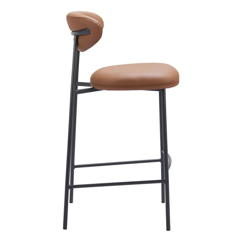Set of Two 29" Brown and Black Faux Leather and Steel Low Back Bar Height Bar Chairs Homeroots Living Room