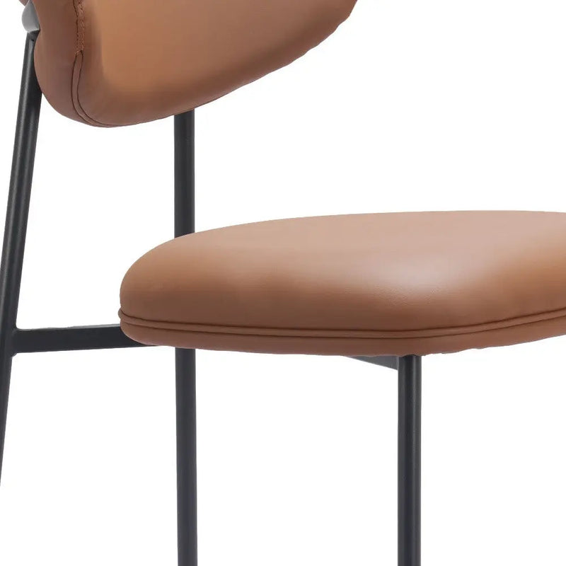 Set of Two 29" Brown and Black Faux Leather and Steel Low Back Bar Height Bar Chairs Homeroots Living Room