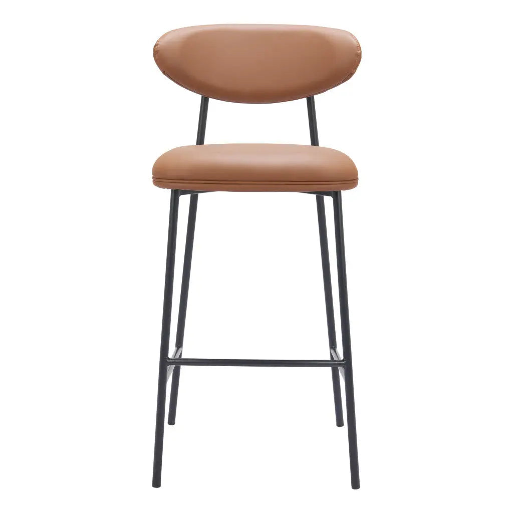 Set of Two 29" Brown and Black Faux Leather and Steel Low Back Bar Height Bar Chairs Homeroots Living Room