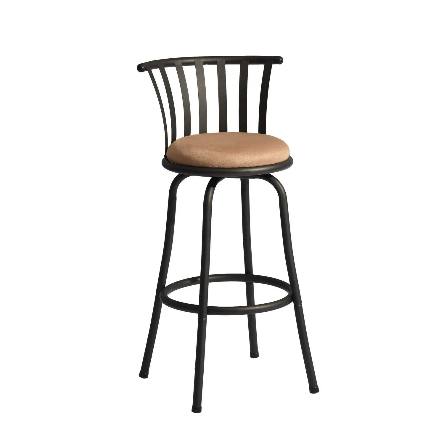 Set of Two 29" Brown and Black Microfiber and Metal Low Back Bar Height Swivel Bar Chairs Homeroots Living Room
