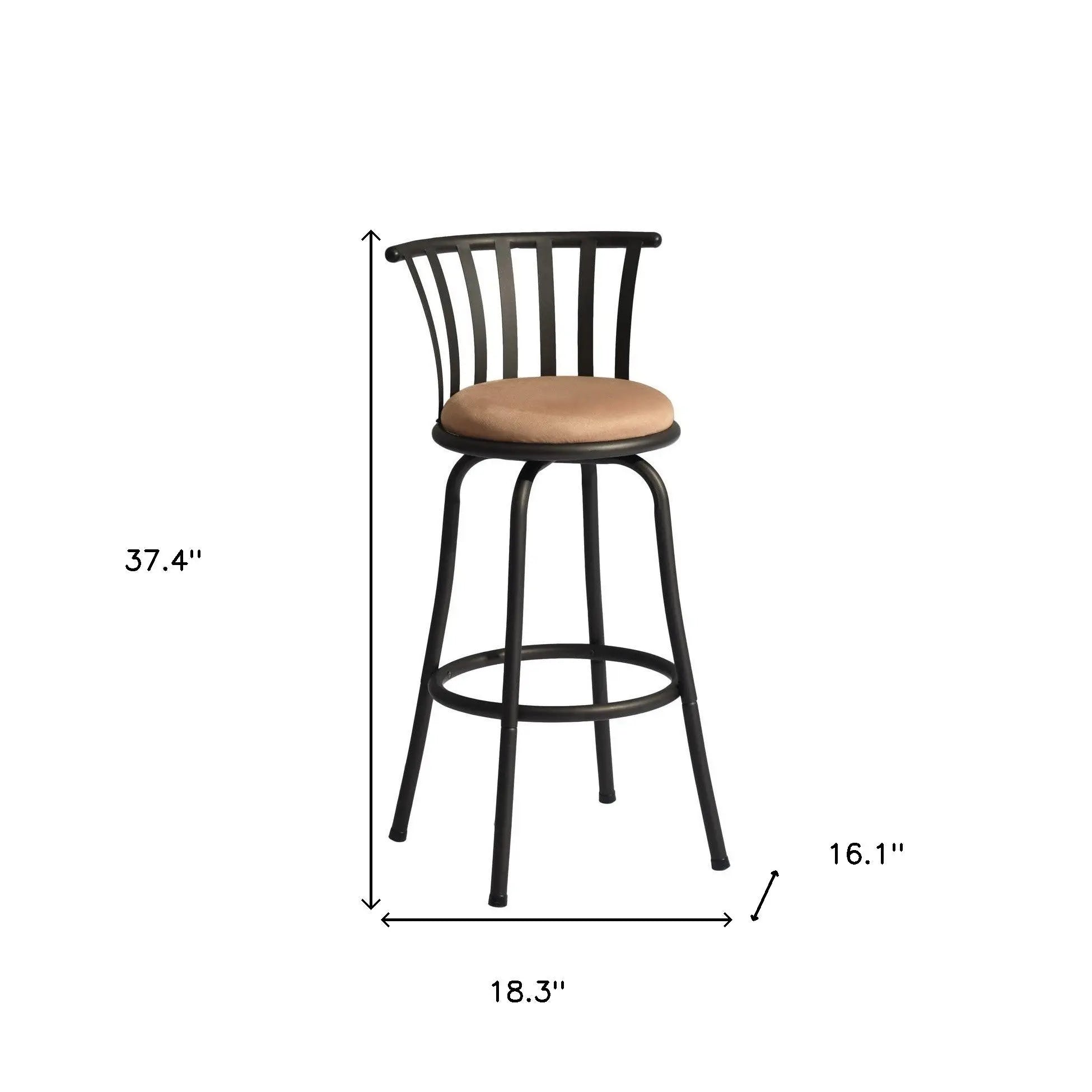 Set of Two 29" Brown and Black Microfiber and Metal Low Back Bar Height Swivel Bar Chairs Homeroots Living Room