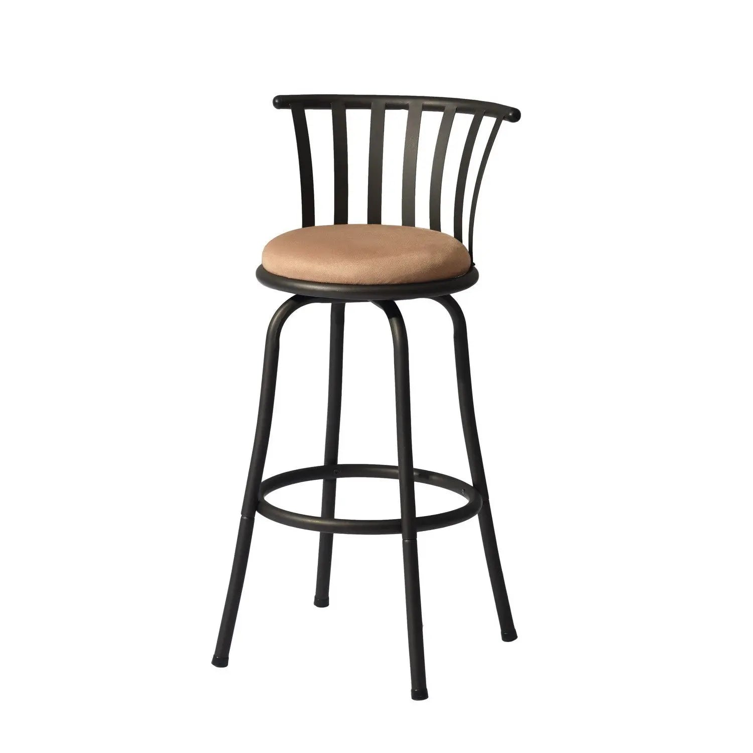 Set of Two 29" Brown and Black Microfiber and Metal Low Back Bar Height Swivel Bar Chairs Homeroots Living Room