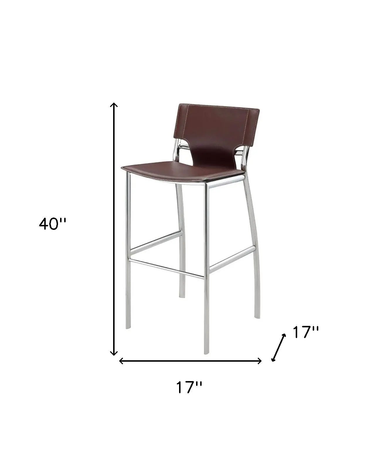 Set of Two 29" Brown and Silver Metal and Faux Leather Low Back Bar Height Bar Chairs Homeroots Living Room