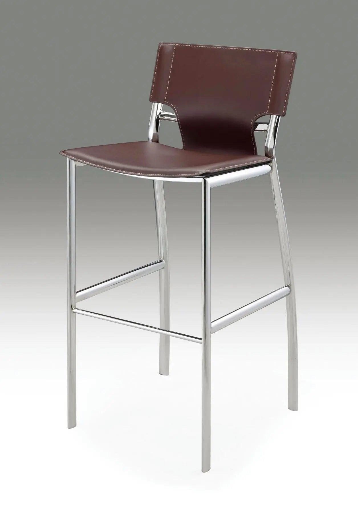 Set of Two 29" Brown and Silver Metal and Faux Leather Low Back Bar Height Bar Chairs Homeroots Living Room