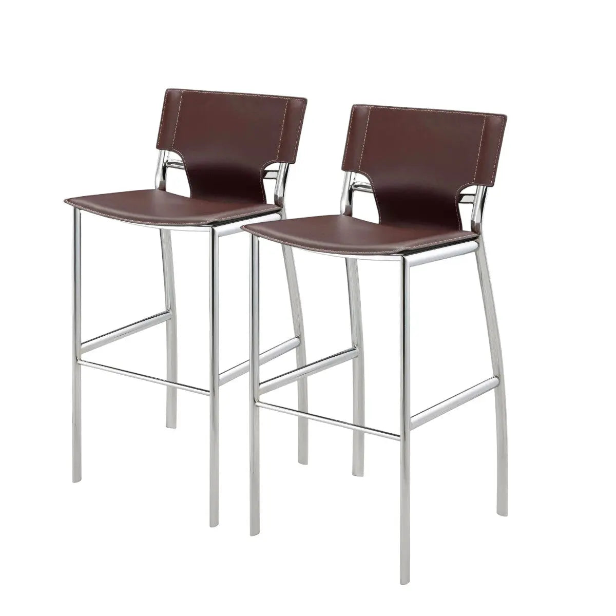 Set of Two 29" Brown and Silver Metal and Faux Leather Low Back Bar Height Bar Chairs Homeroots Living Room