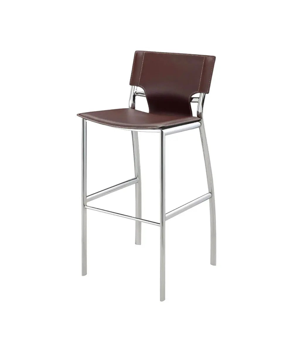 Set of Two 29" Brown and Silver Metal and Faux Leather Low Back Bar Height Bar Chairs Homeroots Living Room