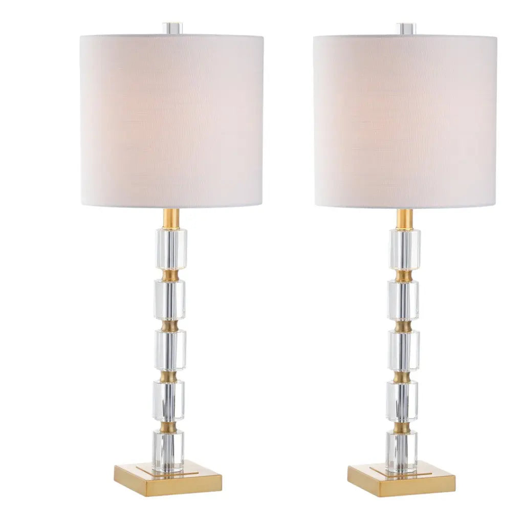 Set of Two 29" Clear And Brass Novelty Table Lamps With Drum Shades Homeroots Lighting
