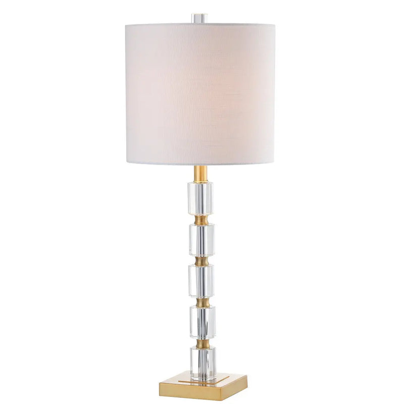 Set of Two 29" Clear And Brass Novelty Table Lamps With Drum Shades Homeroots Lighting
