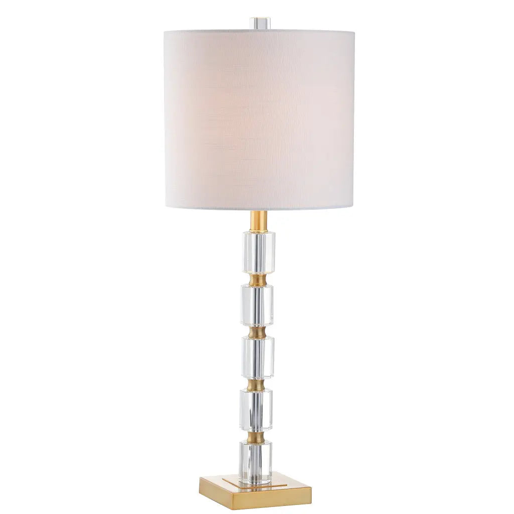 Set of Two 29" Clear And Brass Novelty Table Lamps With Drum Shades Homeroots Lighting