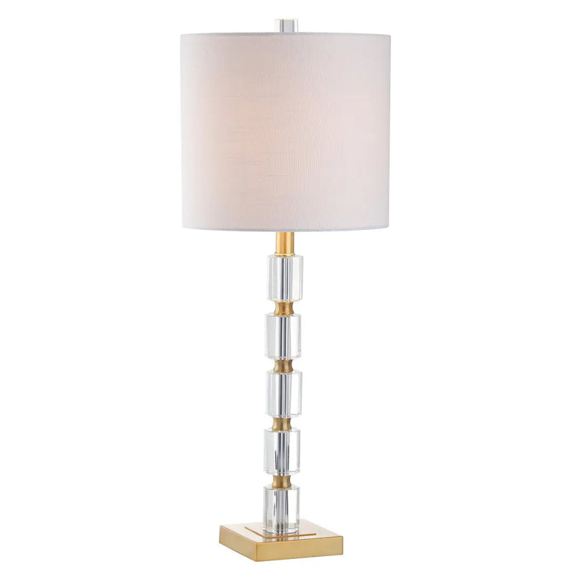 Set of Two 29" Clear And Brass Novelty Table Lamps With Drum Shades Homeroots Lighting