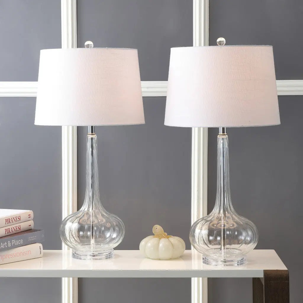 Set of Two 29" Clear Novelty Table Lamps With Drum Shades Homeroots Lighting
