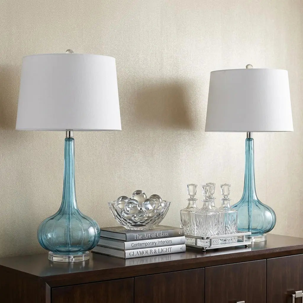 Set of Two 29" Clear Novelty Table Lamps With Drum Shades Homeroots Lighting