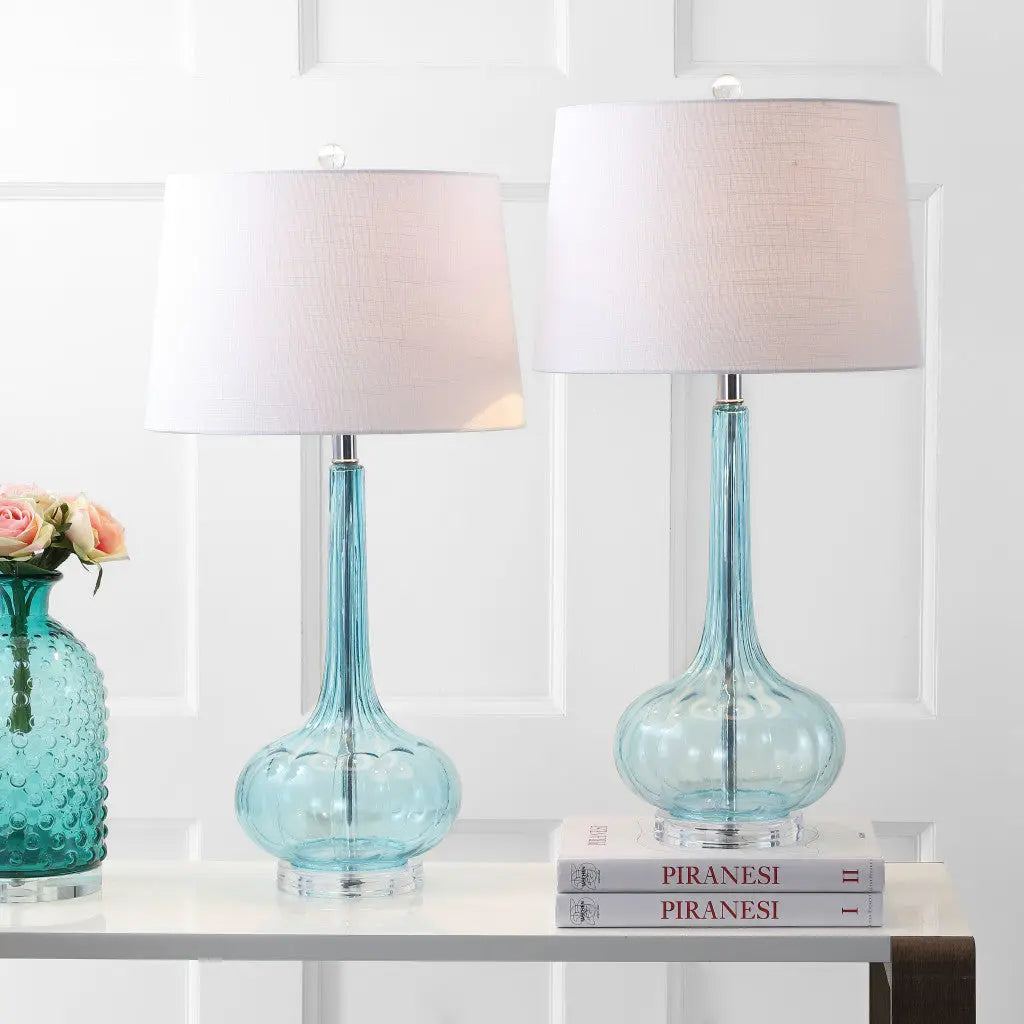 Set of Two 29" Clear Novelty Table Lamps With Drum Shades Homeroots Lighting