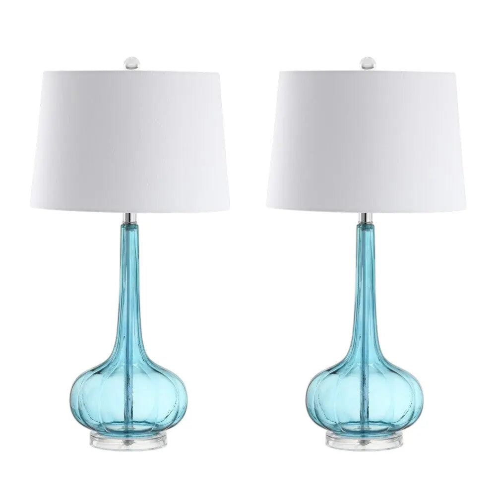 Set of Two 29" Clear Novelty Table Lamps With Drum Shades Homeroots Lighting