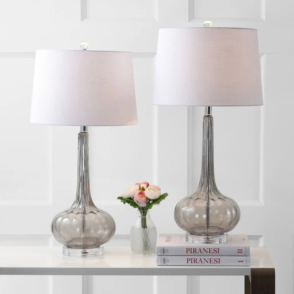 Set of Two 29" Clear Novelty Table Lamps With Drum Shades Homeroots Lighting