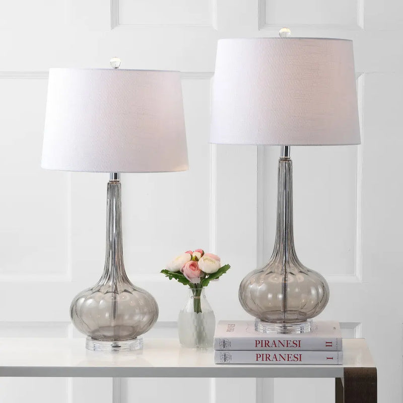 Set of Two 29" Clear Novelty Table Lamps With Drum Shades Homeroots Lighting
