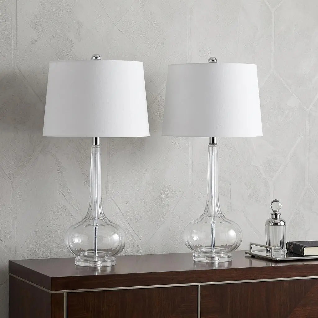 Set of Two 29" Clear Novelty Table Lamps With Drum Shades Homeroots Lighting