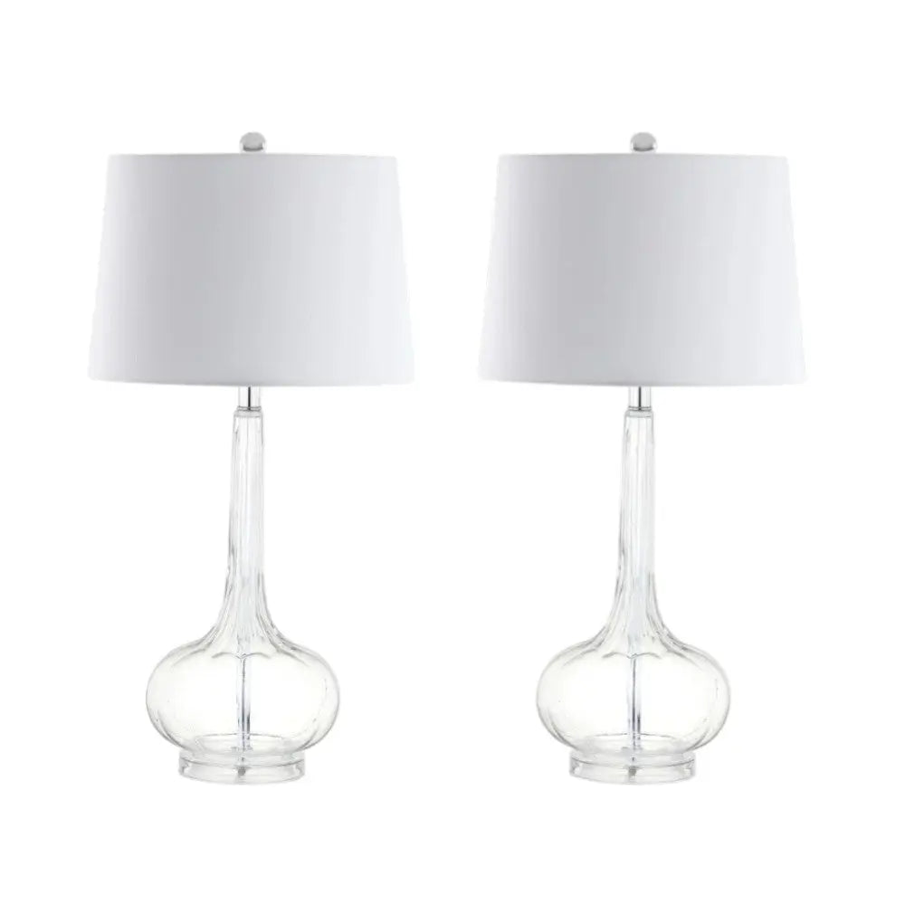 Set of Two 29" Clear Novelty Table Lamps With Drum Shades Homeroots Lighting