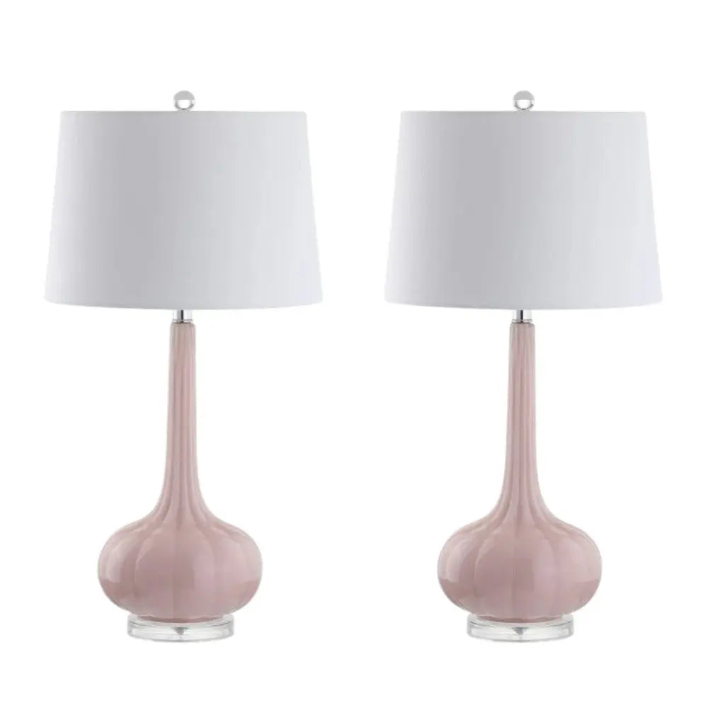 Set of Two 29" Clear Novelty Table Lamps With Drum Shades Homeroots Lighting