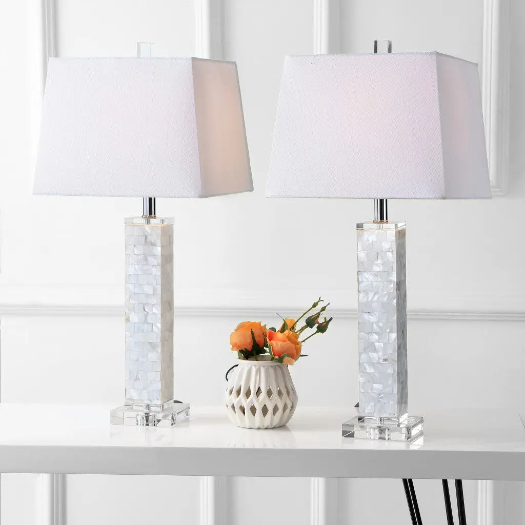 Set of Two 29" Clear Novelty Table Lamps With Shades Homeroots Lighting