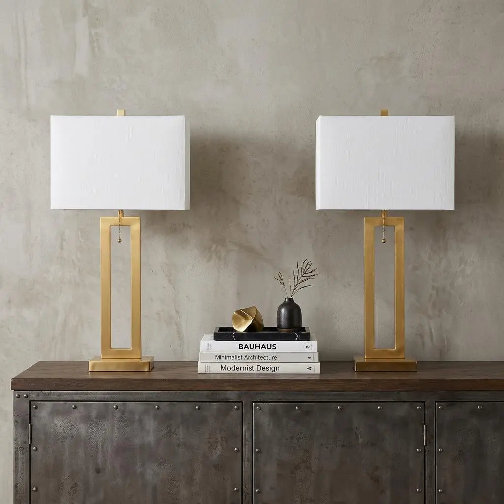 Set of Two 29" Gold Table Lamps With Shades Homeroots Lighting