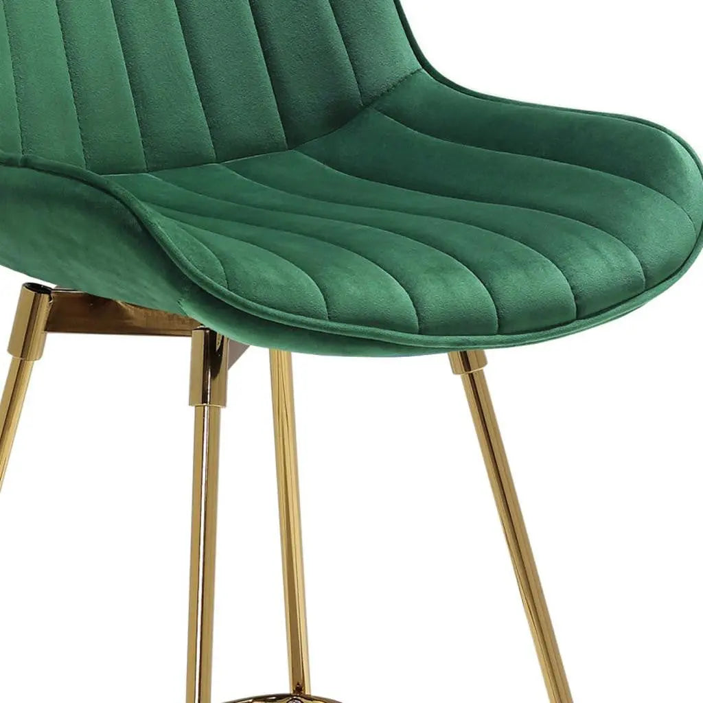 Set of Two 29" Green and Gold Velvet and Metal Low Back Bar Height Swivel Bar Chairs Homeroots Living Room