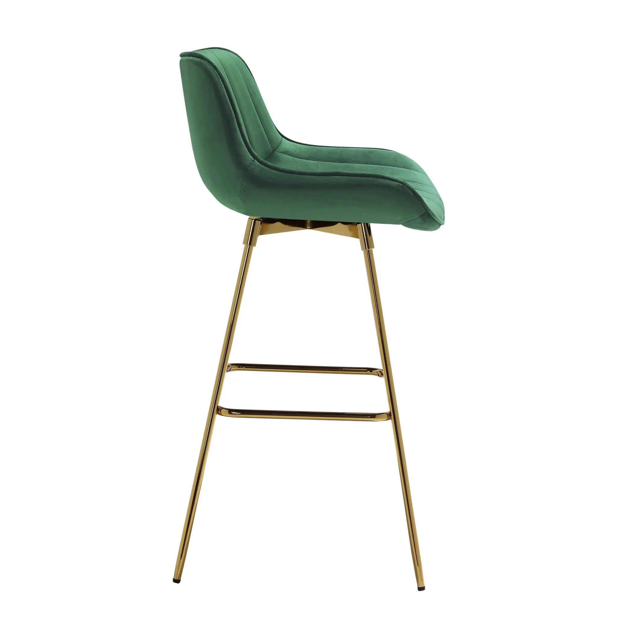 Set of Two 29" Green and Gold Velvet and Metal Low Back Bar Height Swivel Bar Chairs Homeroots Living Room